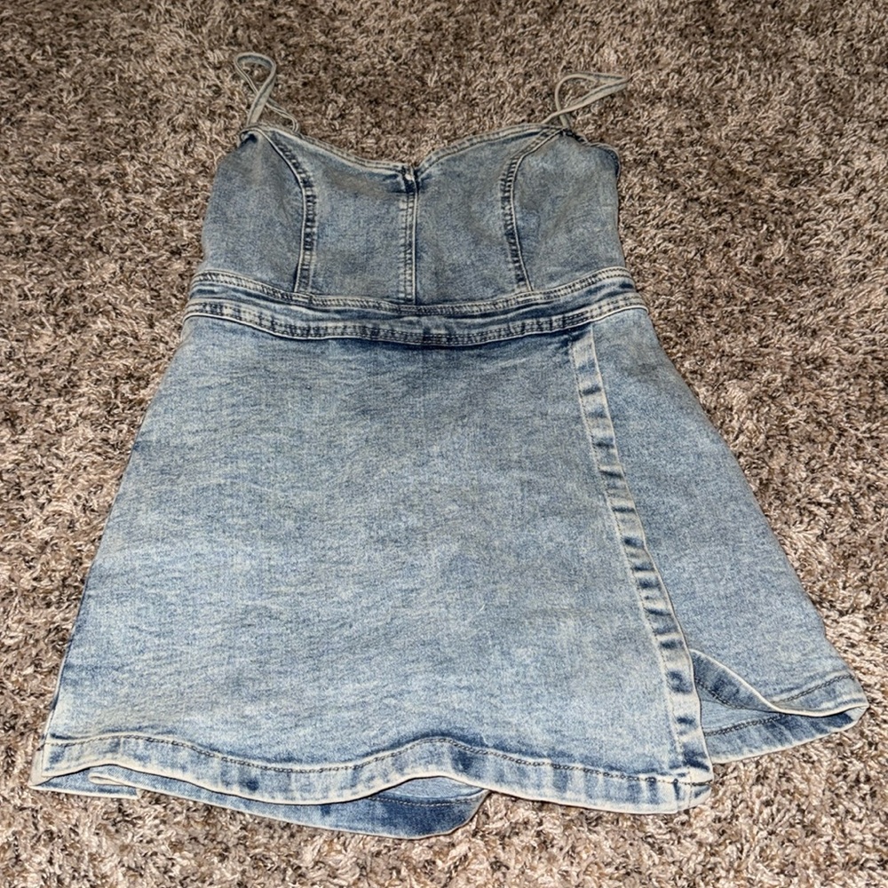 Blue Jean Romper. Shorts in the back and skirt in the front